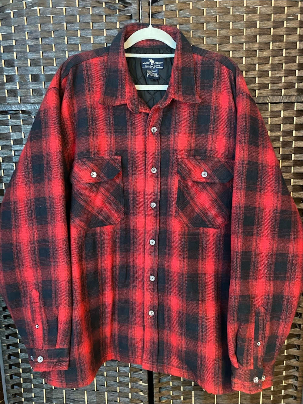 Moose Creek Legendary Clothing Red & Black Plaid Flannel Shirt Jacket Size 2XLT
